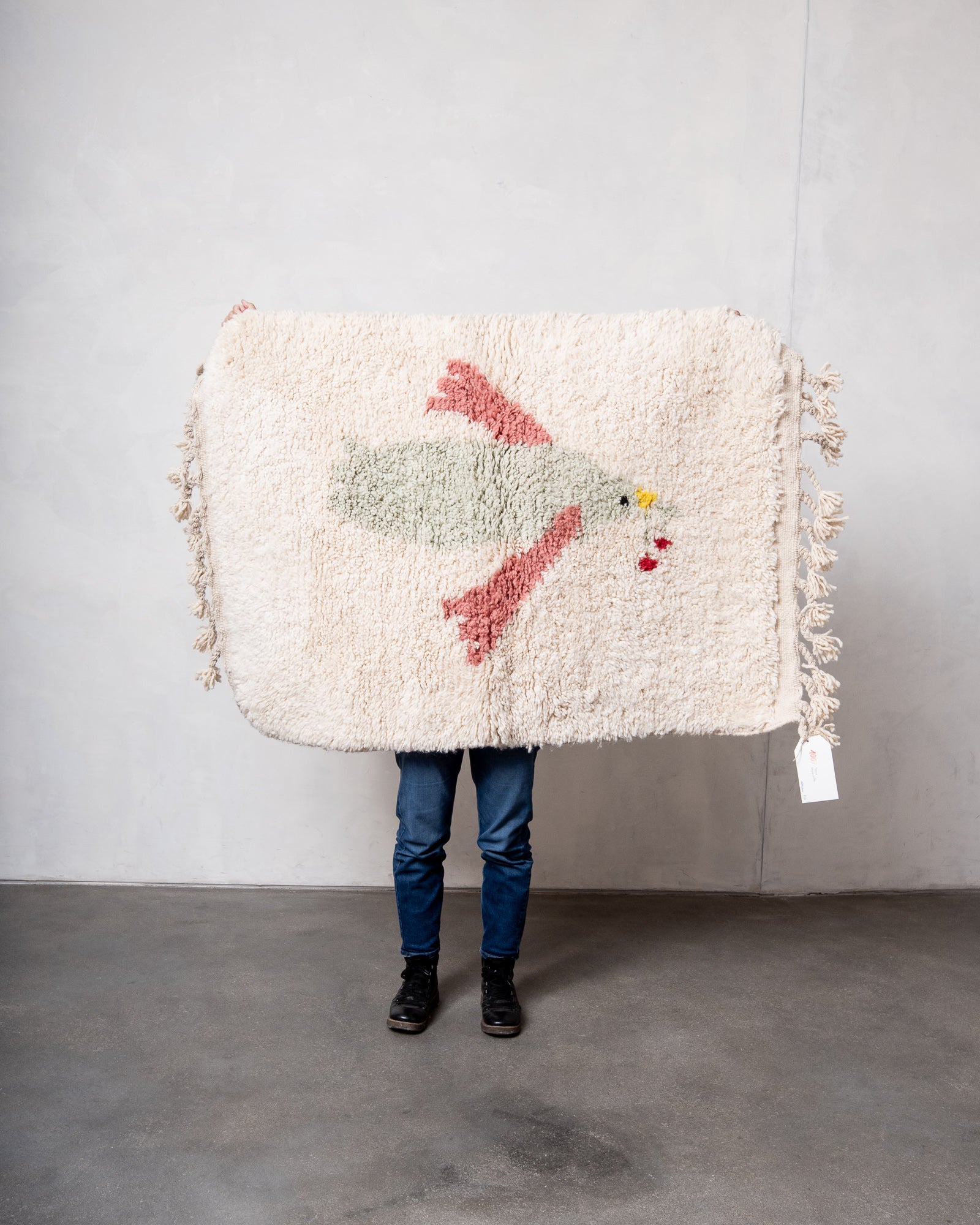 Modern, designer, handcrafted Berber rug from Morocco. Beniourain carpet with beautiful colours and patterns and fluffy wool texture.